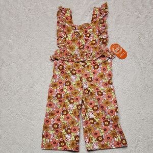 NWT Wonder Nation Toddler Girl's Floral 100% Cotton Romper Size 4T Overalls